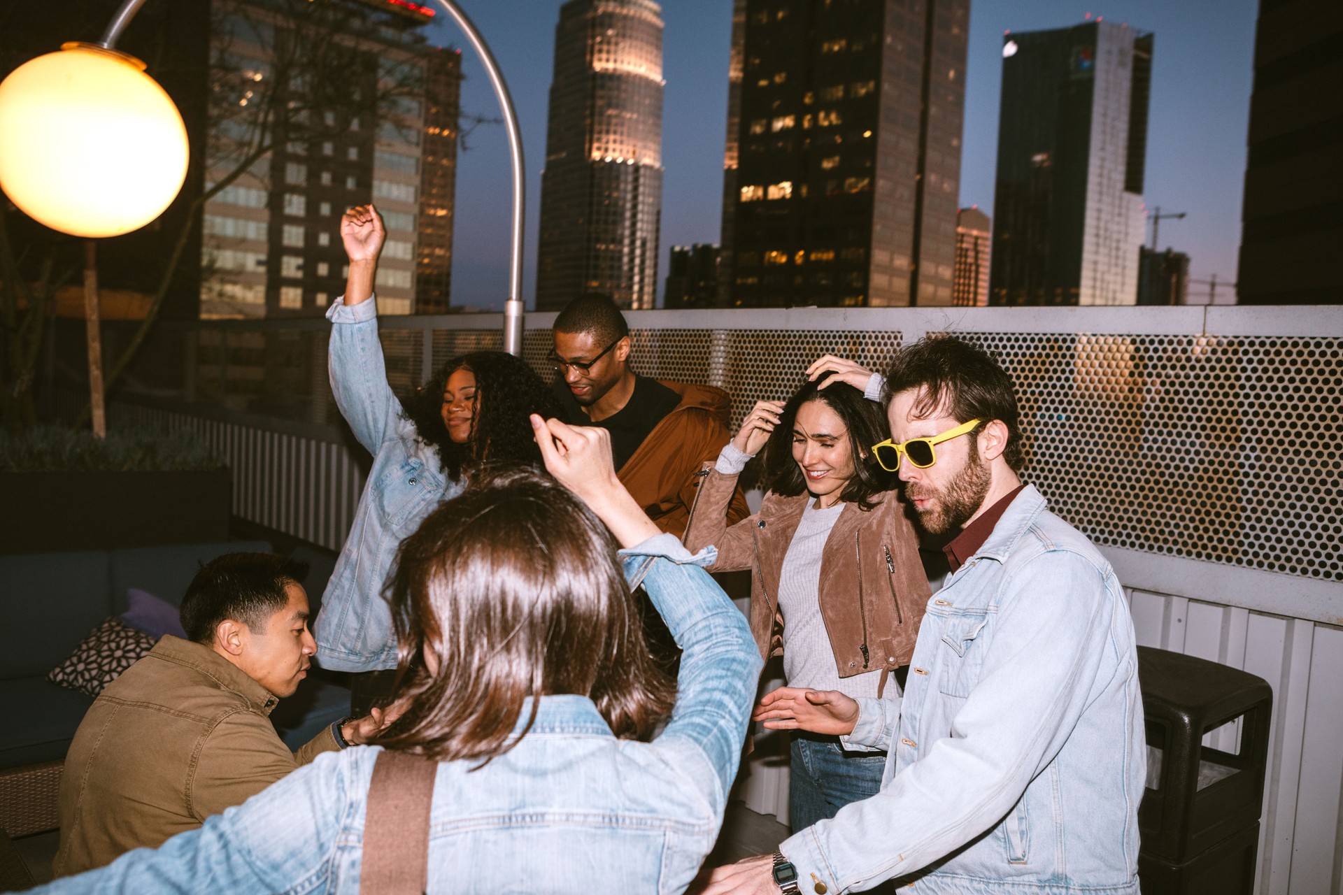 Friends Have Fun On Downtown Los Angeles Rooftop